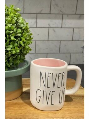 NEW Rae Dunn Never Give Up Mug with Pink Interior